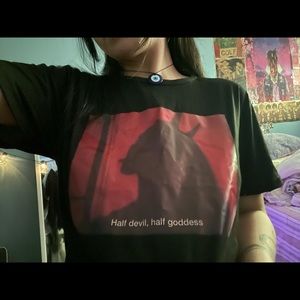 “half devil, half goddess” black t shirt, small